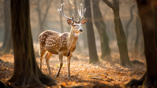 Bel cervo nella foresta d'autunno