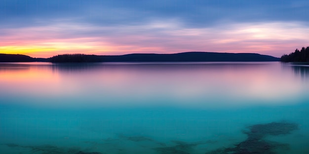 Bel cielo e tramonto su un grande lago