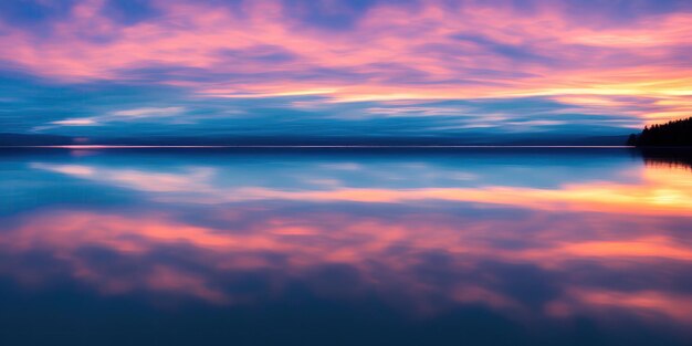 Bel cielo e tramonto su un grande lago