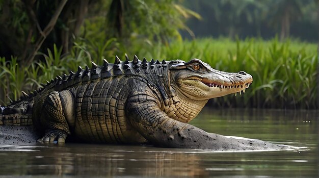 Bel coccodrillo in piedi a Sundarban del Bangladesh immagine fotografica Ai generata arte