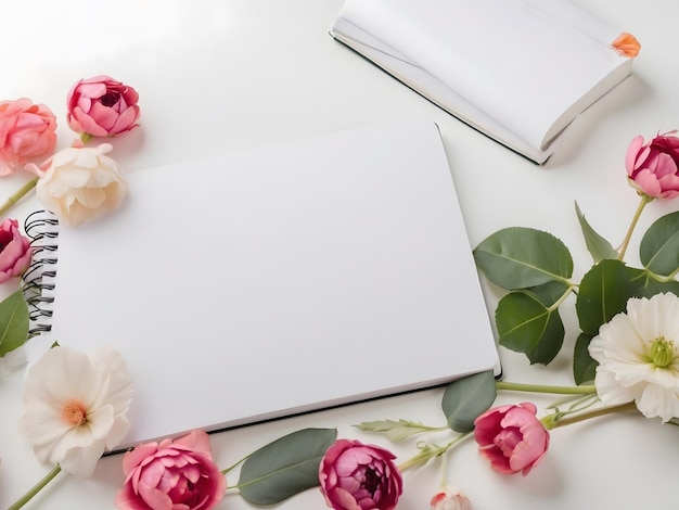 Bel concetto di fiori con un notebook moderno