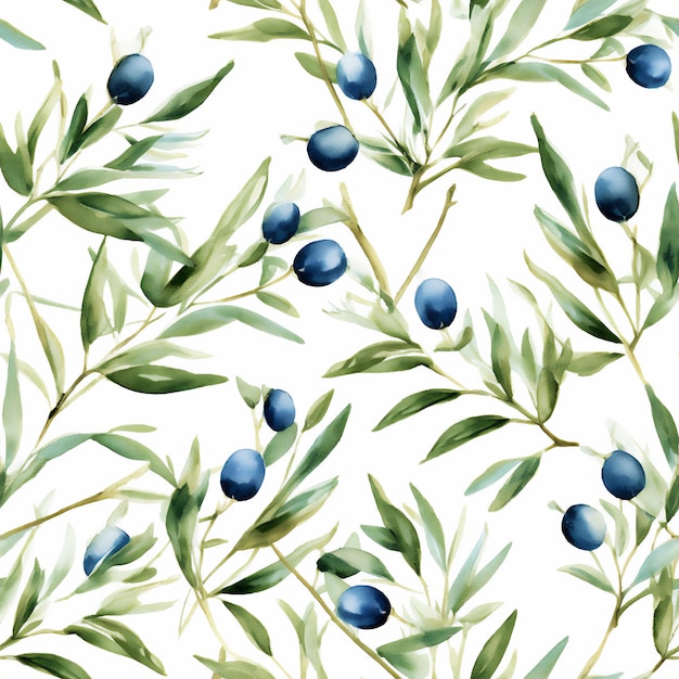 Bel disegno senza cuciture con rami di ulivo verdi su sfondo bianco in stile vintage