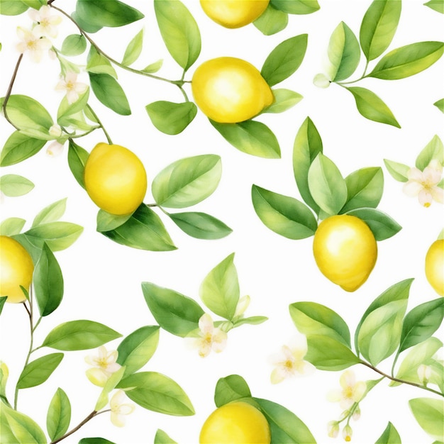 Bel disegno senza cuciture limoni gialli e fiori su sfondo bianco in stile vintage