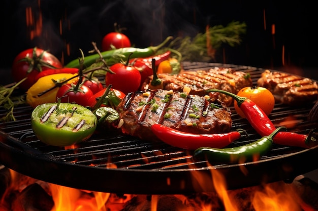 Bel elemento di design di piatti e verdure per la griglia BBQ