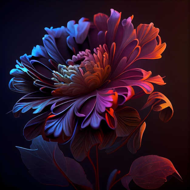 Bel fiore dalia su sfondo nero 3d'illustrazione