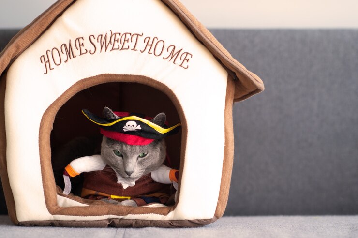 Foto bel gattino in costume da pirata.