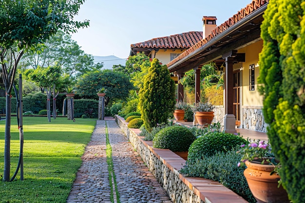 bel giardino di una casa sentiero di pietra