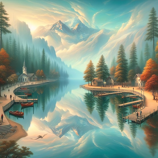 bel lago con gli alberi