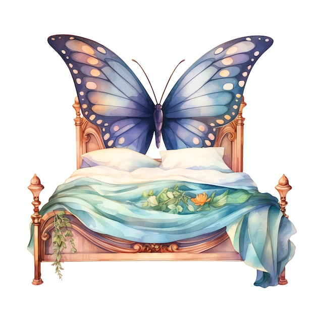 bel letto con le ali magica favola clipart illustrazione