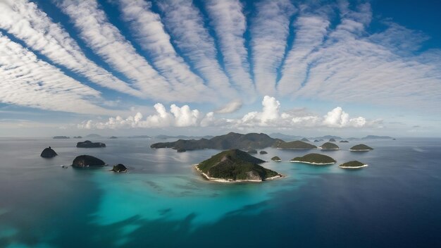 Bel mare all'aperto oceano con nuvole bianche cielo blu intorno con piccola isola intorno all'isola di samui