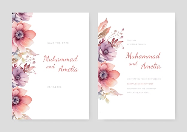 Bel modello di invito al matrimonio a fiori disegnato a mano da un vettore