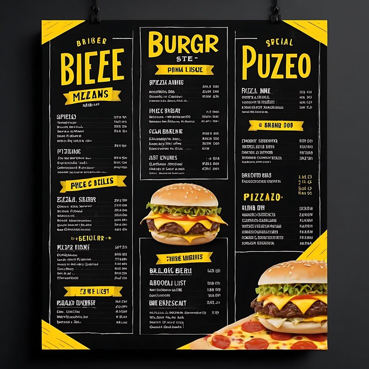 Foto bel modello di progettazione del menu alimentare con sfondo