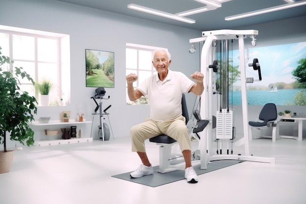 Bel nonno sano in palestra