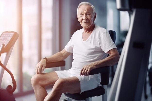 Bel nonno sano in palestra