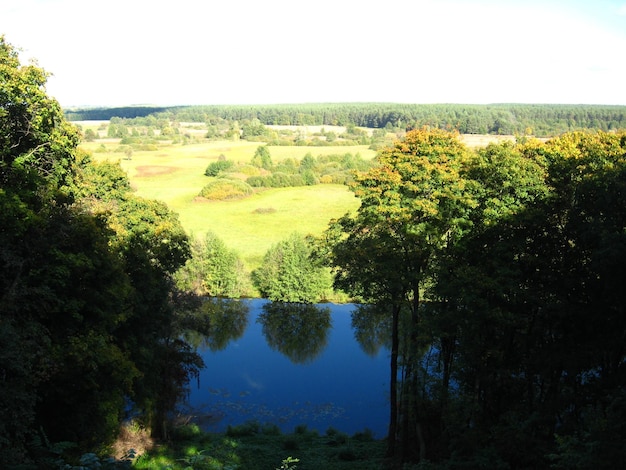 Bel paesaggio con fiume e nuvole bianche