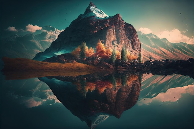 Bel paesaggio con montagna Realizzato da AIIntelligenza artificiale