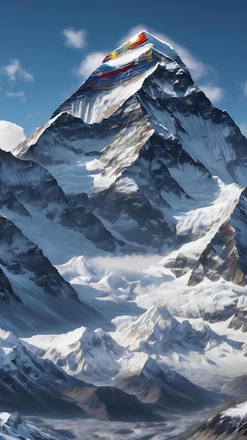 Bel paesaggio della vetta del monte Everest coperto di neve sotto le nuvole bianche