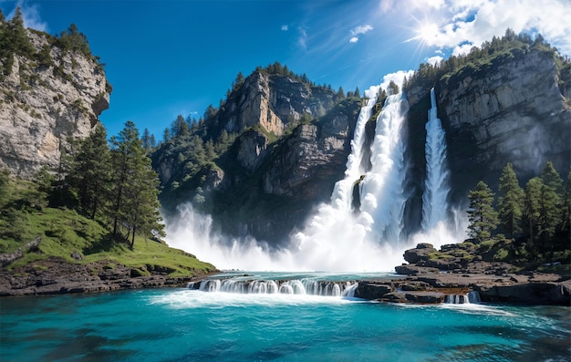 Bel paesaggio di cascate al mattino