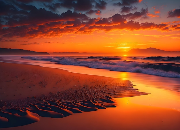 Bel paesaggio di spiaggia al tramonto ai generato