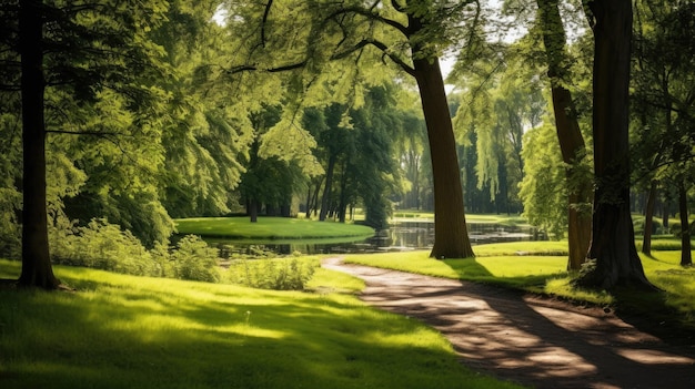 Bel paesaggio estivo con fogliame verde nel parco