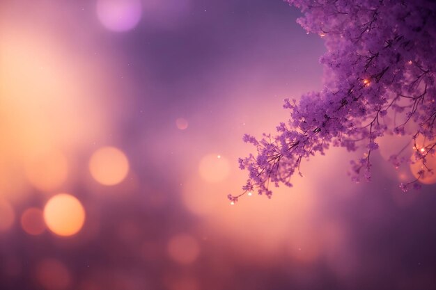 Bel paesaggio invernale con alberi innevati e luci bokeh rosse