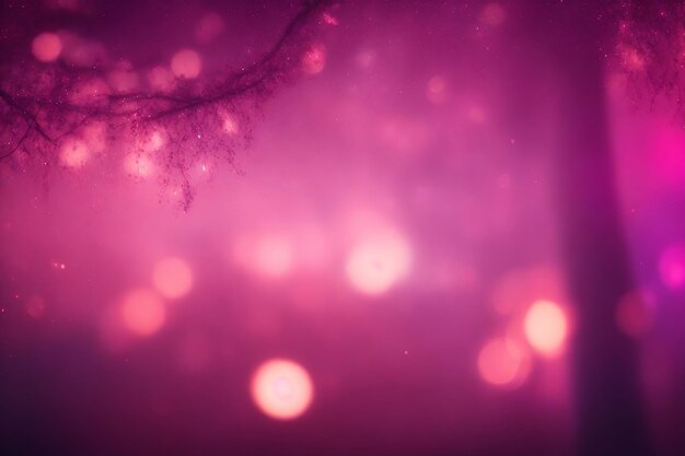 Bel paesaggio invernale con alberi innevati e luci bokeh rosse