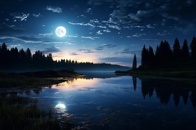 Bel paesaggio notturno con la luna