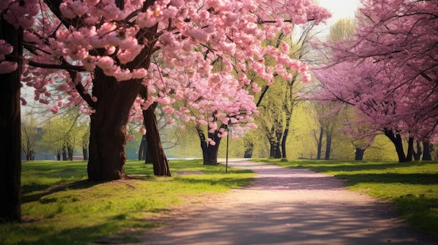 Bel paesaggio primaverile con alberi in fiore nel parco