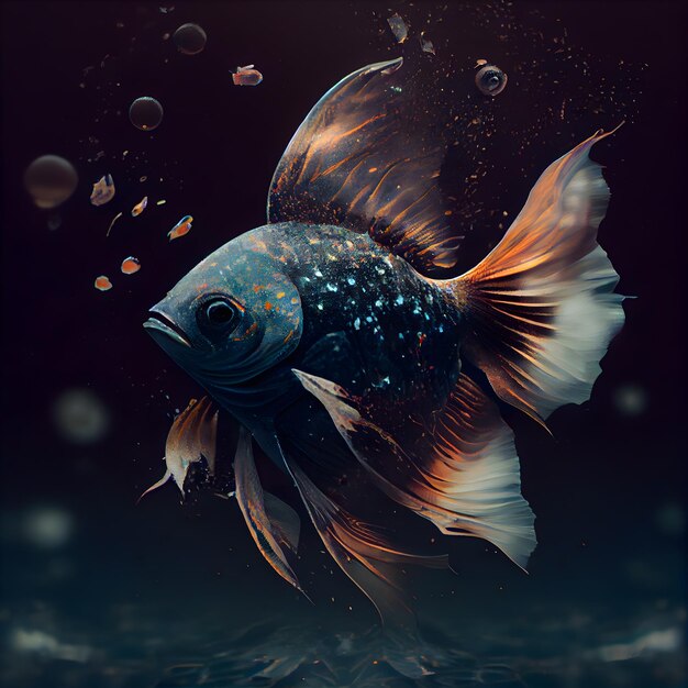 Bel pesce rosso su sfondo nero rendering 3d