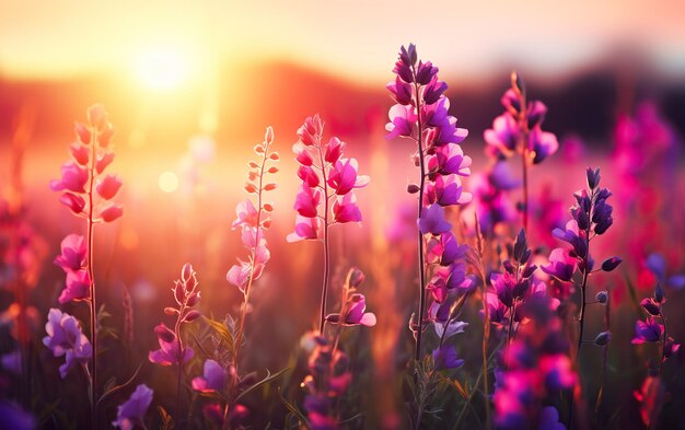 Bel prato colorato di fiori selvatici sullo sfondo floreale