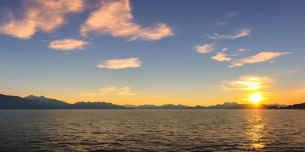 Bel tramonto arancione su un grande lago