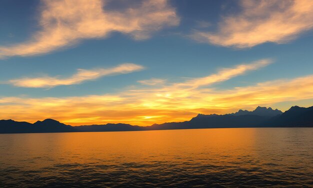 Bel tramonto su un grande lago