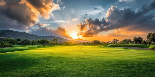 Bel tramonto sul campo da golf verde