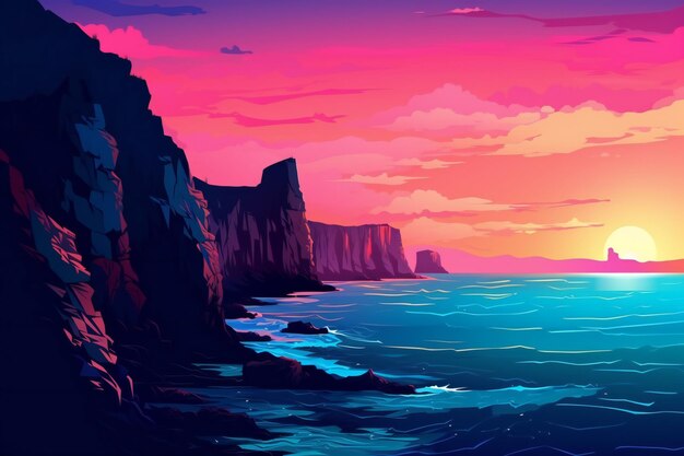 Bel tramonto sul mare Illustrazione vettoriale per il tuo design