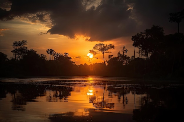 Bel tramonto sulla foresta pluviale amazzonica creato con l'IA generativa