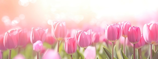 Bel tulipano rosa su uno sfondo soleggiato primaverile sfocato IA generativa