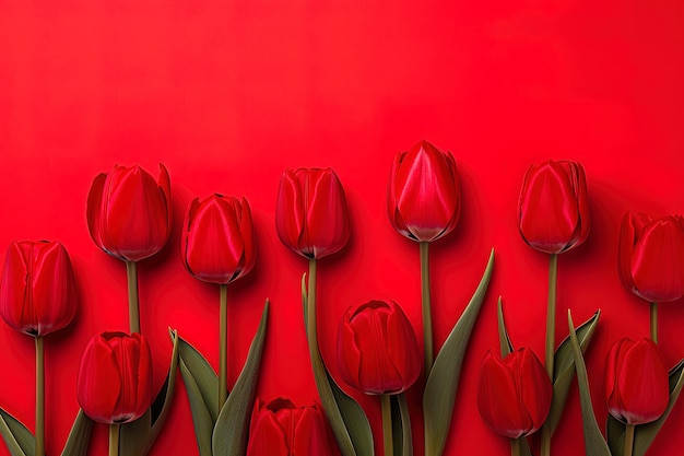 Bel tulipano rosso isolato su uno sfondo rosso