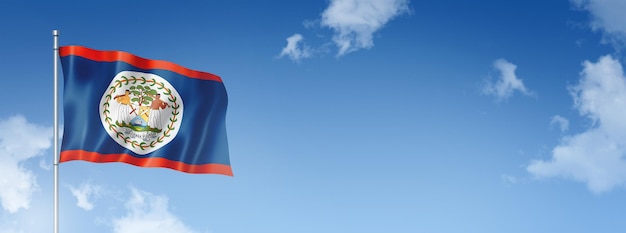 Belize bandiera tridimensionale rendering isolato su un cielo blu Banner orizzontale 3D illustrazione