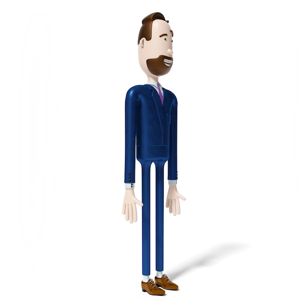 Bell'uomo d'affari cartoon isolato su sfondo bianco illustrazione 3D