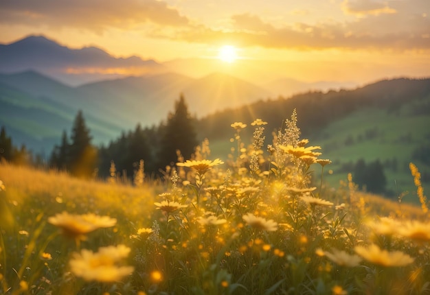 Bella alba nebbiosa in montagna Montagne alpine