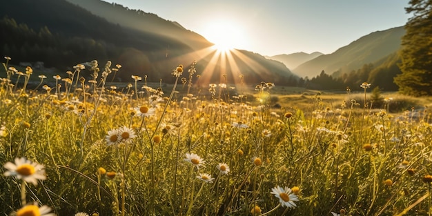 Bella alba nel paesaggio mountainMeadow