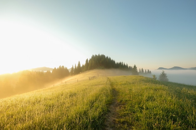 Bella alba tempo di montagna sullo sfondo