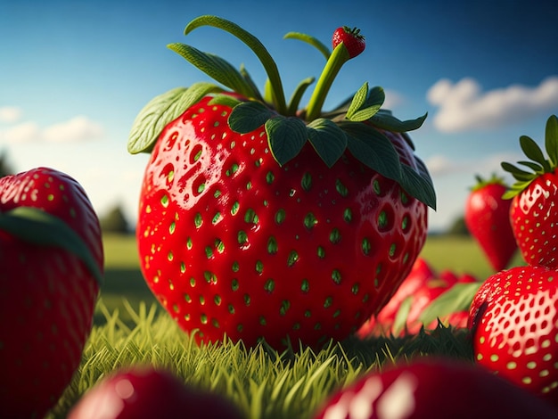 Bella alzato fragola con la riflessione Macro immagine di fragole fresche