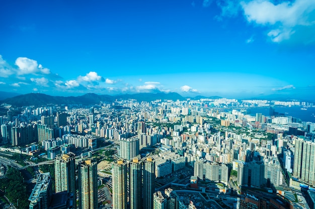 Bella architettura che sviluppa paesaggio urbano esterno dell&#39;orizzonte della città di Hong Kong