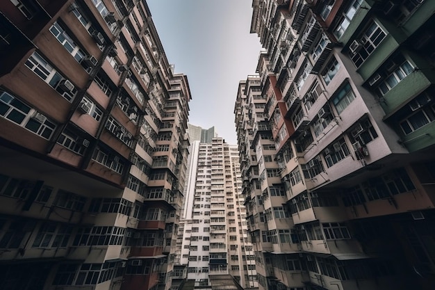 Bella architettura che sviluppa paesaggio urbano nella città di Hong Kong