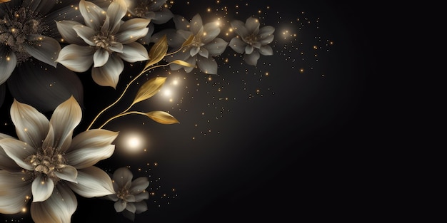 Bella astratta nero e oro notte di lusso foto disegno floreale sfondo banner Generativo AI AIG32