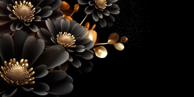 Bella astratta nero e oro notte di lusso foto disegno floreale sfondo banner Generativo AI AIG32