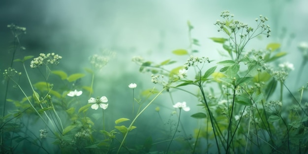Bella astratta verde mattina nebbiosa foto disegno floreale sfondo banner bella AI generativa AIG32