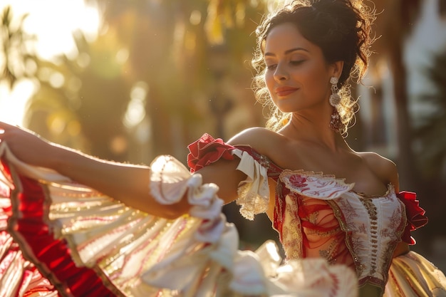 Bella ballerina di flamenco in abito da ballo tradizionale AI generativa