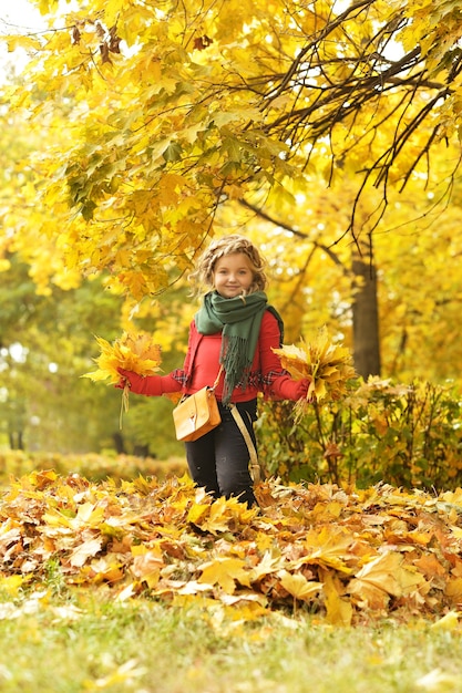 Bella bambina in passeggiata in autunno